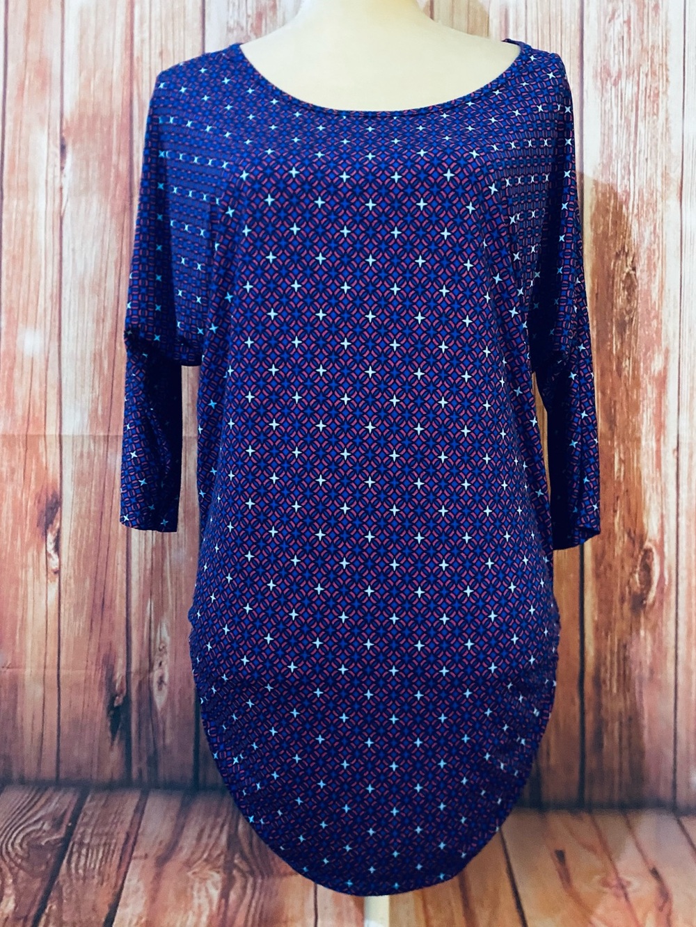 Women’s Large Blouse Hawthorne Multicolored Short Sleeve Cinched Sides Stretch